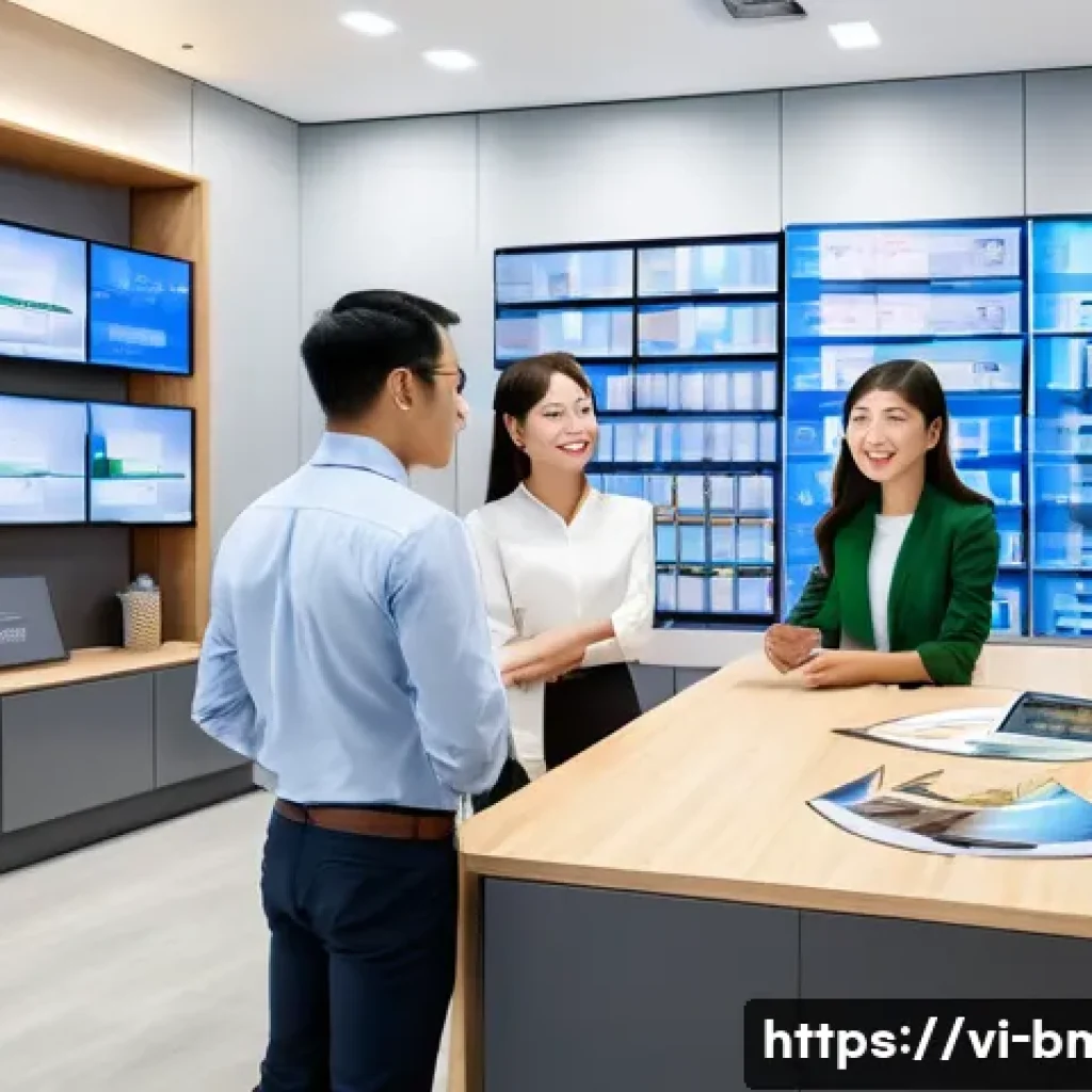 건축자재 B2B 마케팅 팁 - A modern Vietnamese construction company office scene featuring a diverse group of professional B2B ...