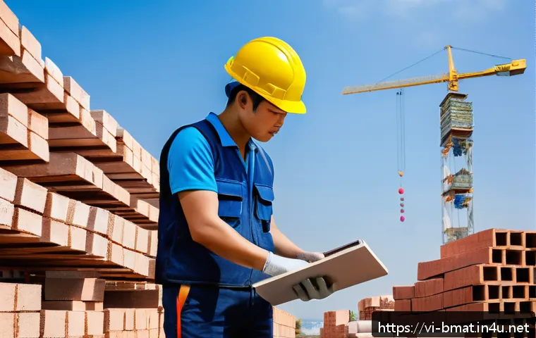 건축자재 마케팅 전략 수립 워크샵 - A modern Vietnamese construction site scene during daytime, featuring diverse workers wearing safety...